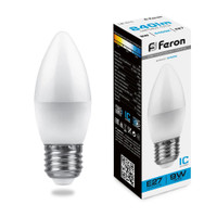 Лампа светодиодная LED 9вт Е27 дневной матовая свеча (FERON) LB-570 25938