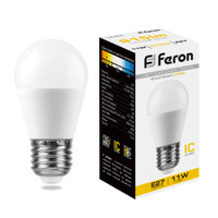 Лампа светодиодная LED 11вт Е27 теплый матовый шар (FERON) LB-750 25499