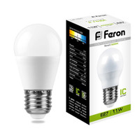 Лампа светодиодная LED 11вт Е27 белый матовый шар (FERON) LB-750 25950