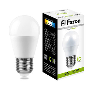 Лампа светодиодная LED 11вт Е27 белый матовый шар (FERON) LB-750 25950