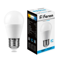Лампа светодиодная LED 11вт Е27 дневной матовый шар (FERON) LB-750 25951