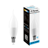 Лампа светодиодная LED 11вт Е14,дневной матовая свеча на ветру (FERON) LB-770 25952