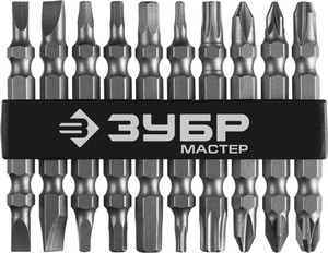 Набор бит длинные ''МХ-10'', Cr-V, двусторонние для шуруповерта в держателе 10 шт (ЗУБР) 26089-H10