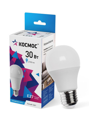 Лампа светодиодная LED 30Вт 220В Е27 D70х136 4500К белый A70 (Космос) LkecLED30wA70E2745