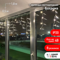 ENIB-01B Гирлянда LED Бахрома 1,8х0,5 м теплый    свет  8 режимов 220V, IP20 (100/800) (ЭРА) Б0041899