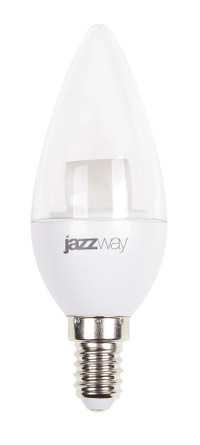 Лампа светодиодная LED 7Вт E14 теплый белый свеча прозрачная (JazzWay) 2853097