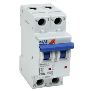 Выключатель автоматический двухполюсный 10А L 6кА DCBM63-2L10-DC-УХЛ3 (КЭАЗ) 261262