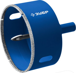 Коронка алмазная с центрирующим сверлом для дрели d 68 мм по керамике и стеклу, Р60, трехгр хвостовик, Профессионал (ЗУБР) 29850-68