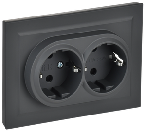 BRITE Розетка двойная с заземлением с защитными шторками 16А в сборе РСш12-3-БрГ графит (IEK) BR-R24-16-K53-F
