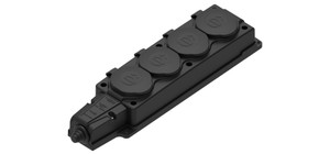 Колодка 4х розетка четырехместная 2К+З каучуковая 16А/250В IP44 Чёрная MultiSet (Systeme Electric) MST4104BK