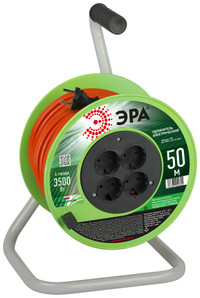 Удлинитель силовой на пластиковой катушке без заземления 4 розетки 50м ПВС 2х1,5мм2 RP-4-2x1.5-50m (ЭРА) Б0059784