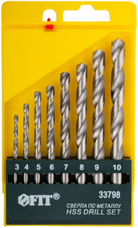 Набор сверл по металлу HSS полированных, 8 шт (3-4-5-6-7-8-9-10 мм) (FIT) 33798