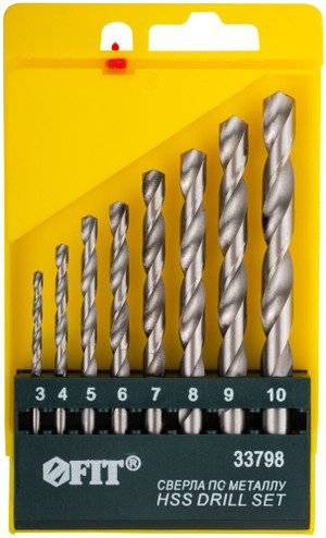 Набор сверл по металлу HSS полированных, 8 шт (3-4-5-6-7-8-9-10 мм) (FIT) 33798