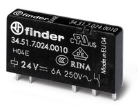 Реле ультратонкое электромеханическое, монтаж на печатную плату, 1CO 6A, контакты AgNi, катушка 24В DC (чувствит.), степень защиты RTII (FINDER) 34.51.7.024.0010