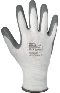 Перчатки нейлоновые бесшовные повышенной плотности с частичным нитриловым покрытием, цвет белый/серый ArmProtect 3500/NN100 р.9 (Азбука Защиты) 4631161387745