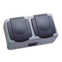 Розетка двойная герметичная с крышкой IP55 серая (пружинный зажим) (Makel) 36064206