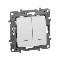 Выключатель 2-клавишный с подсветкой/индикацией 10А безвинтовое крепление белый ETIKA (IEK) 672204