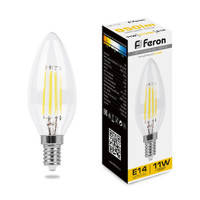 Лампа светодиодная LED 11вт Е14 теплый свеча FILAMENT (FERON) LB-713 38006
