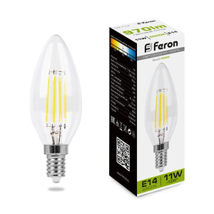 Лампа светодиодная LED 11вт Е14 белый свеча FILAMENT (FERON) LB-713 38008