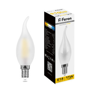 Лампа светодиодная LED 11вт Е14 теплый матовая свеча на ветру FILAMENT (FERON) LB-714 38009