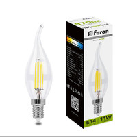 Лампа светодиодная LED 11вт Е14 белый свеча на ветру FILAMENT (FERON) LB-714 38012