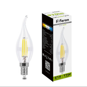Лампа светодиодная LED 11вт Е14 белый свеча на ветру FILAMENT (FERON) LB-714 38012
