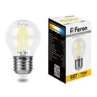 Лампа светодиодная LED 11вт Е27 теплый шар FILAMENT (FERON) LB-511 38015