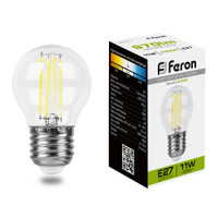 Лампа светодиодная LED 11вт Е27 белый шар FILAMENT (FERON) LB-511 38016