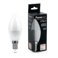 Лампа светодиодная LED 6вт Е14 белый матовая свеча Feron.PRO (FERON) LB-1306 38045