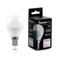 Лампа светодиодная LED 6вт Е14 теплый матовый шар Feron.PRO (FERON) LB-1406 38065