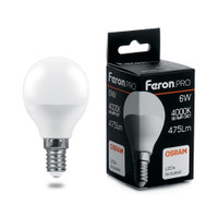 Лампа светодиодная LED 6вт Е14 белый матовый шар Feron.PRO (FERON) LB-1406 38066