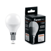 Лампа светодиодная LED 7.5вт Е14 белый матовый шар Feron.PRO (FERON) LB-1407 38072