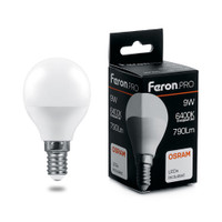 Лампа светодиодная LED 9вт Е14 дневной матовый шар Feron.PRO (FERON) LB-1409 38079