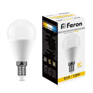 Лампа светодиодная LED 13вт Е14 теплый матовый шар (FERON) LB-950 38101