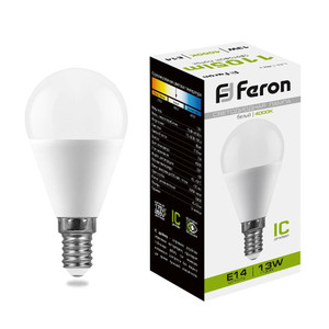 Лампа светодиодная LED 13вт Е14 белый матовый шар (FERON) LB-950 38102