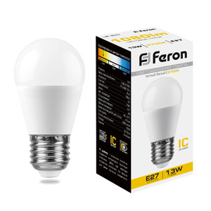 Лампа светодиодная LED 13вт Е27 теплый матовый шар (FERON) LB-950 38104