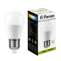 Лампа светодиодная LED 13вт Е27 белый матовый шар (FERON) LB-950 38105