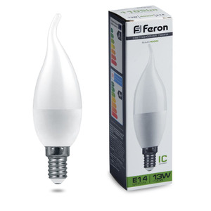 Лампа светодиодная LED 13вт Е14 белый матовая свеча на ветру (FERON) LB-970 38113
