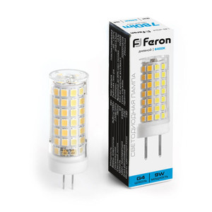 Лампа светодиодная LED 9вт 230в G4 дневной капсульная (FERON) LB-434 38145