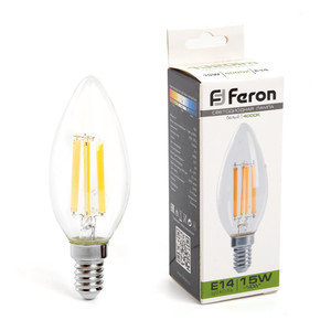 Лампа светодиодная LED 15вт Е14 белый свеча FILAMENT (FERON) LB-717 38258