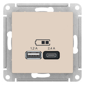 РОЗЕТКА USB ATLASDESIGN A+С, 5В/2,4А, 2х5В/1,2А, механизм, БЕЖЕВЫЙ (Systeme Electric) ATN000239