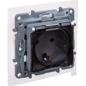 Розетка 1-местная с заземлением с защитными шторками и крышкой 16А IP44 алюминий ETIKA (IEK) 672426