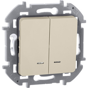 Выключатель 2-клавишный с подсветкой/индикацией 10АХ безвинтовое крепление слоновая кость INSPIRIA (IEK) 673631