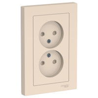 Розетка ATLASDESIGN двойная без заземления со шторками 16А в сборе бежевый (Systeme Electric) ATN000222