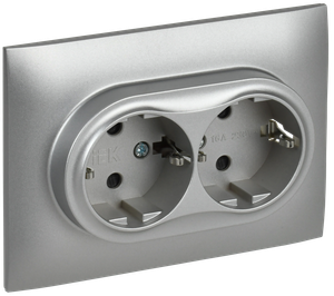 SKANDY Розетка 2-местная с заземлением с защитными шторками 16А в сборе SK-R07S серебряный IEK (IEK) SK-R24-16-K23-F