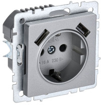 BRITE Розетка с заземлением с защитными шторками 16А с USB A+A 2,1А РЮш10-1-БрА алюминий (IEK) BR-R14-16-U21-D21-K47