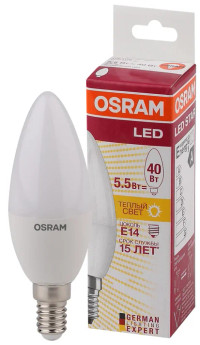Лампа светодиодная LED 5.7Вт E14 LS CLB40 теплый, матовая свеча Osram (LEDVANCE) 971608