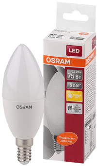 Лампа светодиодная LED 8Вт E14 CLB75 тепло-бел, матов.свеча OSRAM (LEDVANCE) 4058075210684