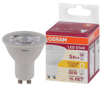 Лампа светодиодная LED 5Вт GU10 3000К 370лм спот 230V CL (замена 50Вт) PAR16 OSRAM LS (LEDVANCE) 4058075403376