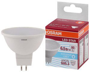 Лампа светодиодная LED 6,5Вт GU5.3 4000К 500лм 230V FR MR16 (замена 60Вт) OSRAM LS (LEDVANCE) 4058075480582